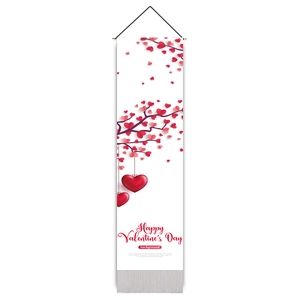 Detail of Valentine's Day wall hanging banner with red heart tree and hanging rope