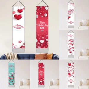 Valentine Day Tapestry Wall Hanging Scroll Romantic Heart Floral Polyester Cotton Fabric With Wood Rod And Tassels Home Decor