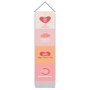 Close-up of Valentine wall hanging banner with heart patterns and romantic text prints
