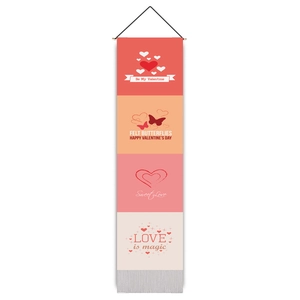 Vertical Valentine's Day tapestry with heart prints, tassels, and Sweet Love text decor