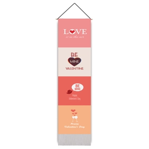 Vertical Valentine's Day wall hanging with LOVE prints, hearts and wooden frame support