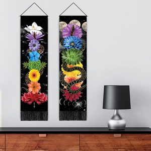 Bohemian floral and snake vertical tapestry with colorful botanical art and tassels