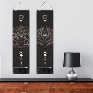 Tapisserie Murale Tarot Polyester Coton Lin Art Suspendu Bohème Mystique Phase De Lune Avec Tringle En Bois Glands Décor