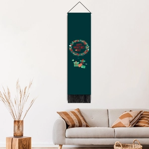Deep green Happy Valentine's Day wall hanging tapestry with heart wreath and black tassels