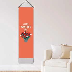 Valentine's Day hanging wall tapestry with heart plant illustration and grey tassels