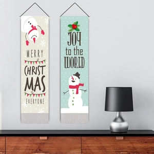 Christmas snowman wall tapestry set with tassels for festive living room home decoration