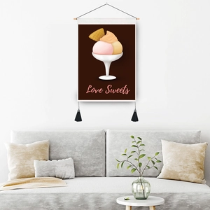 Love Sweets heart chocolate tapestry wall hanging with wooden rod and black tassels