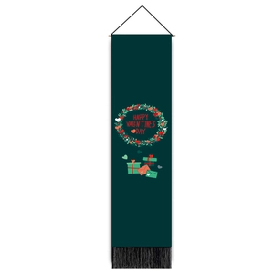 Deep green Happy Valentine's Day wall tapestry with floral wreath and black tassels