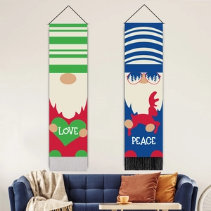 Christmas Gnome Wall Tapestry Vertical Hanging Banner Polyester Cotton With Tassels Wooden Pole Nordic Holiday Home Decor