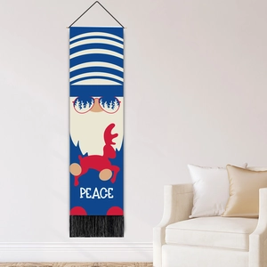 Nordic Christmas gnome wall hanging tapestry with Peace text and festive reindeer pattern