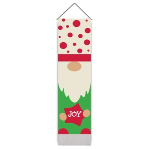 Nordic Christmas gnome hanging flag with red JOY star and white polka dot hat