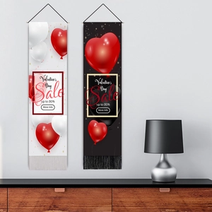 Vertical Valentine's Day wall tapestries with heart balloons and festive tassels decor