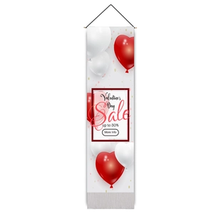 Vertical Valentine's Day Sale hanging banner with red heart balloons and 30% discount