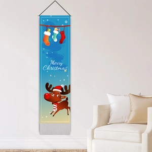 Décoration murale de Noël verticale avec renne, chaussettes et texte Merry Christmas