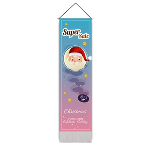 Bannière de Noël verticale avec Père Noël cartoon et étoiles sur fond dégradé violet