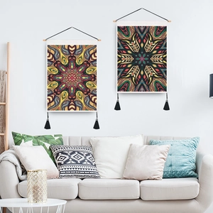 Lot de tentures murales mandala bohème avec tige en bois et franges décoratives