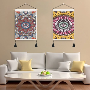 Mandala Wall Hanging Tapestry Bohemia Ethnic Style Polyester Cotton With Wood Pole And Tassels Decorative Home Art