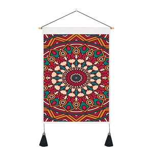 Mandala bohemian wall tapestry with geometric patterns and elegant black tassels