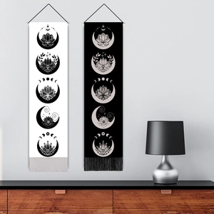 Set of 2 lotus and moon phases tapestries with tassels for home wall decoration