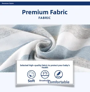 Detailed macro view of soft blue and white striped breathable fabric for kids T-shirts