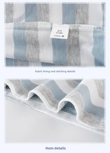 Detail of 100% cotton striped fabric showing stitching and hem of the kids t-shirt