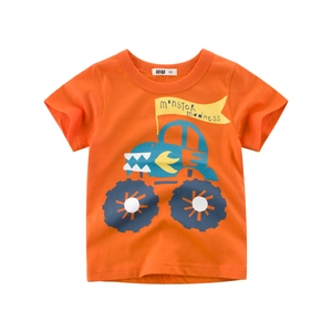 Jungen Baumwolle T-Shirt Kurzarm Monster Truck Print Orange Rundhals Sommer Casual Mode Oberteile Kinder