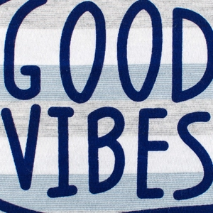 Kids blue and white striped knit t-shirt with GOOD VIBES letter print on front