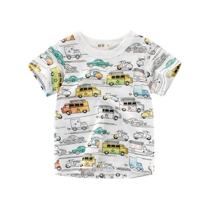Kids Boys T-Shirt 100% Cotton Short Sleeve Cartoon Car Transportation Print Crew Neck Summer Casual Toddler Tee