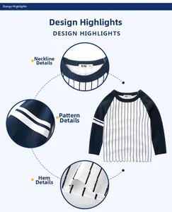 Détails du t-shirt à manches raglan pour garçons avec rayures et finitions du col