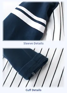 Détail des manches bicolores et des poignets roulés sur un t-shirt rayé pour enfant