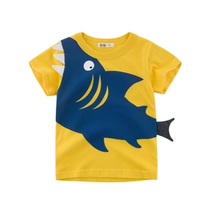 T-Shirt à Manches Courtes en Coton pour Enfants Garçons Filles Créatif Dents de Requin 3D Queue Motif Animal Dessin Animé Été Casual Top