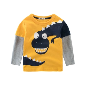 Jungen Casual Baumwolle Langarm T-Shirt Cartoon Dinosaurier Druck Rundhals Patchwork Farbblock Top Für Kleinkinder