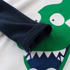 Jungen Langarmshirt mit grünem Dinosaurier-Druck und dunkelblauen Rippbündchen