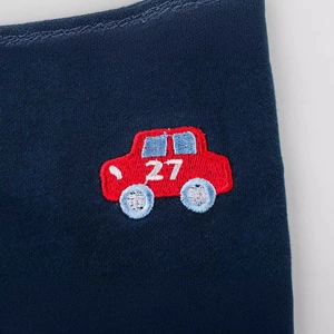 Pantaloni in maglia blu navy da bambino con ricamo auto da corsa e numero 27