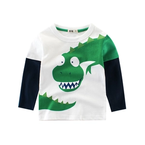 Langärmeliges Baumwoll-T-Shirt für Jungen mit grünem Dinosaurier-Grafik und Color-Block-Design
