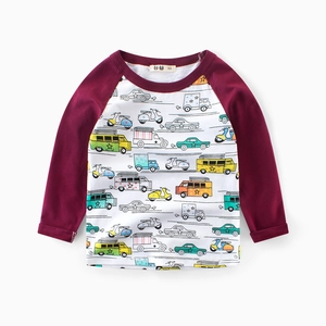 Toddler long sleeve raglan T-shirt with colorful cartoon vehicle print for boys