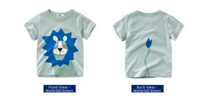 Vorder- und Rückansicht des grünen Kinder-T-Shirts mit Löwenprint aus weicher Baumwolle