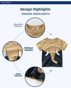 Detail eines Kinder T-Shirts aus Baumwolle mit Elefantenprint und Farbmix Design