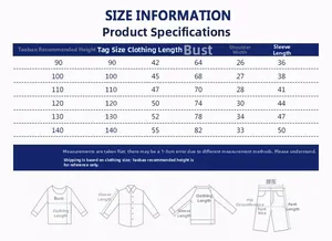 Detailed size chart for children hoodie with measurements from 90 to 140 centimeters