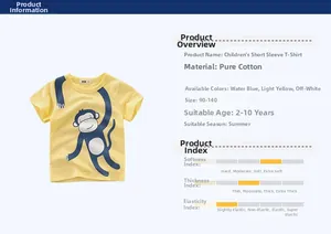 Detail showing soft cotton fabric texture and cartoon monkey print on light yellow tee