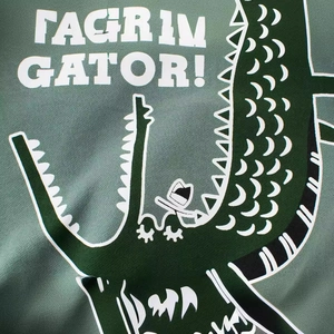 Dark green kids sweatshirt featuring a cool cartoon crocodile print and bold slogan