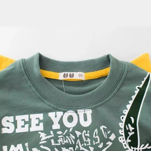 Kids long sleeve sweatshirt in dark green and yellow with white 'SEE YOU' print