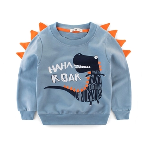 Toddler boy light blue long sleeve sweatshirt with dinosaur print and 3D back ridges detail