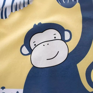 Short sleeve cotton T-shirt for boys with cartoon monkey print in bright yellow color
