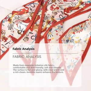 Close-up of soft printed silk-like scarf showing smooth fabric and floral pattern
