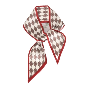 Elegant red and grey argyle pattern satin skinny scarf with smooth silk-like finish
