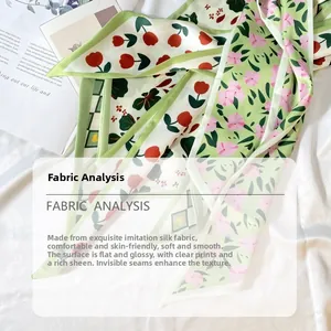 Détails de l'écharpe en satin fleuri avec imprimés tulipes et coutures invisibles