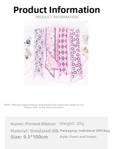Détail de foulards en imitation soie 9,5x100cm avec motifs floraux et géométriques
