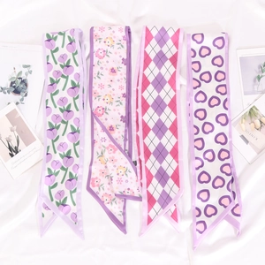Foulard Étroit Élégant En Satin Artificielle Double Couche Imprimé Ruban À Cheveux Décor De Sac Bandeau Femmes Floral Cœur