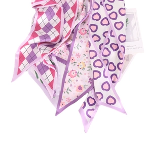 Écharpe longue en soie de style coréen avec motifs floraux, à carreaux et cœurs